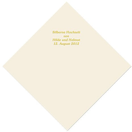 100 champagnerfarbene Servietten mit Ihrem Namen in goldenen Lettern, ca. 33,5 x 33,5 cm, 3-lagig