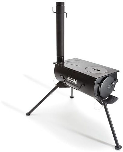 Petromax Loki Campingkocher und Zeltofen - klappbarer Campingofen für Outdoor und den Innenraum des Zeltes - Mini Holzofen mit Herdplatte und Holzvergaser