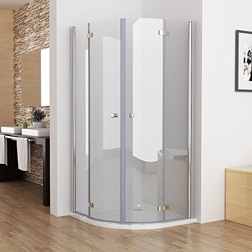 90 x 90 x 197 cm Duschkabine Runddusche Duschabtrennung Falttür Echtglas Viertelkreis NANO DS