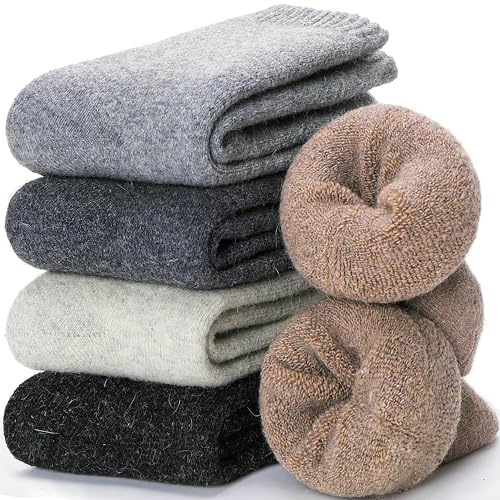 EBMORE Chaussettes Chaudes Femme en Laine Mérinos Chaussettes Femme 39 42 Hiver Épaisses Thermiques pour Femme la Randonnée Cadeau Noel 5 Paires(Assorties)