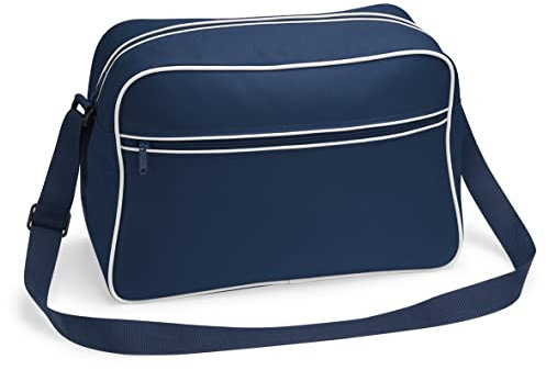 BagBase Retro Shoulder Bag, French Navy / White, ca. 40 x 28 x 18 cm