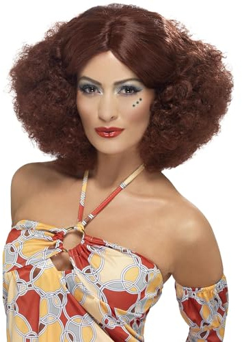 Smiffys 70er Afro Perücke, Kastanienbraun, mit Mittelscheitel Halloween