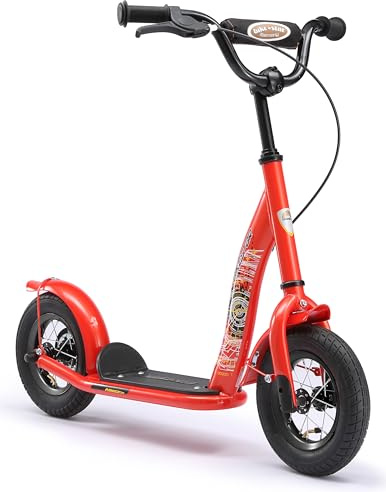 BIKESTAR Roller Kinderroller Tretroller Kickscooter mit Luftreifen für Jungen und Mädchen ab 4-5 Jahre ★ 10 Zoll Classic Kinder Scooter ★ Rot
