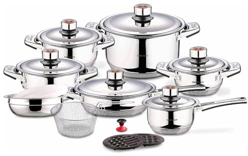 Swiss Inox 18-Piece Stainless Steel Cookware Set, Includes Induction Compatible Fry Pots, Pans, Saucepan, Casserole