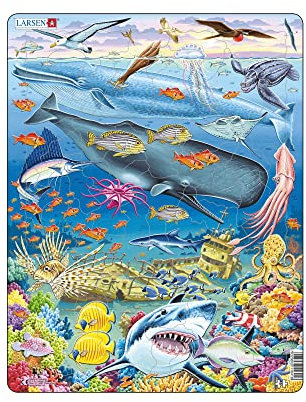 Larsen Puzzle FH20 Meeresleben im Pazifischen Ozean, Alter 6–10, Kinder Puzzle, 66 Teile, kognitive Entwicklung, Rahmenpuzzle aus Norwegen