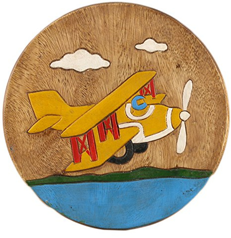 ART-CRAFT Vielseitiger Kinderhocker Holzhocker rund aus Massivholz Motiv Flugzeug mit vielen Einsatz Möglichkeiten