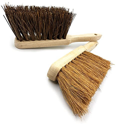Twin Pack Soft & Stiff Hand Brush Deal Natural Coco & Hard Bassine Bristle with Wooden Handles
