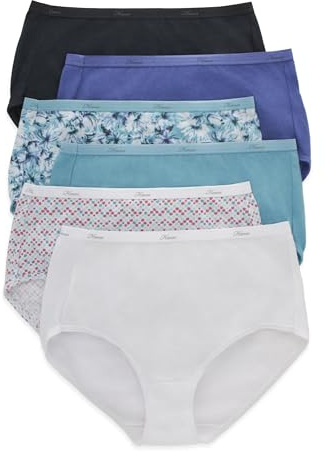 Hanes Women's Plus Size Panties Pack, Classic Cotton Brief Underwear, Moisture-Wicking (Colors May Vary), Solid/Print Mix, 6-Pack, 10