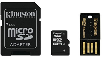 Kingston Mobility Kit Scheda di Memoria Micro-SDHC/SDXC da 16 GB con Adattatore SD e USB, Classe 4, Nero