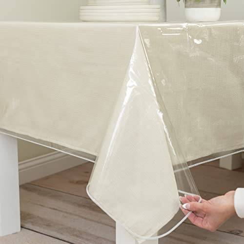 Benson Mills Heavy Duty Clear Plastic 100% Waterproof Tablecloth Protector, Vinyl Table Cloth, Oil Proof Wipe Clean Table Cover for Dining Tables, Parties and School Projects (60 x 144 Rectangular)