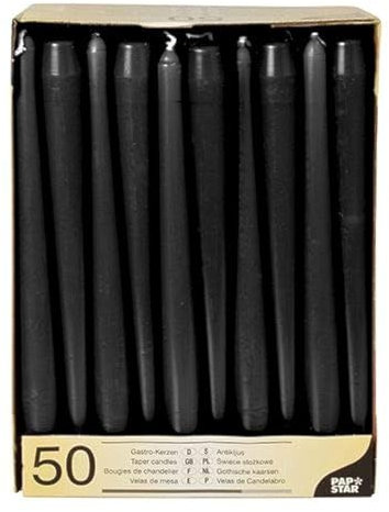 Papstar Leuchterkerzen / Halterkerzen schwarz (50 Stück) Durchmesser 2.2 cm, Länge 25 cm, lange Brenndauer, rußfreies Abbrennen, für Gastronomie / Feste / Haushalt, #10392