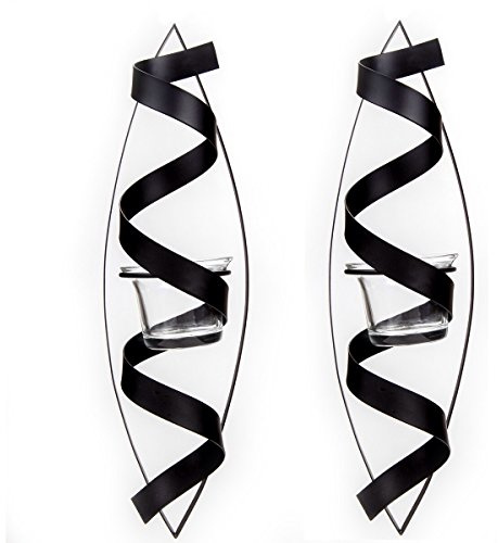 Lily‘s Home Black Metal Candle Holders,Set of 2 - Decorative Wall Sconces with Spiral Ribbon Design | Wrought Iron Tealight Candle Sconce for Living Room,Bedroom,Hallway,Wedding & Party,12 Inch Long