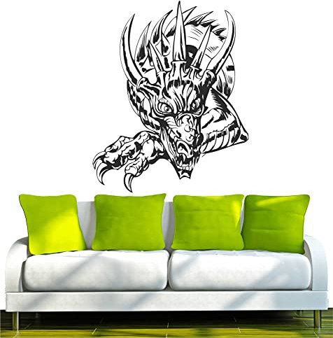 WANDTATTOO w352 Drache Drachen Feuer Monster Wandaufkleber 120x97cm, schwarz - Dekoration Fensterfolie - Wandaufkleber - Kinderzimmer Wohnzimmer Schlafzimmer Küche Badezimmer Büro Hotel