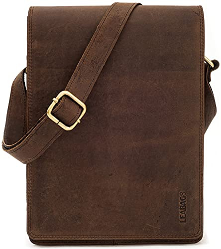 LEABAGS Leder Umhängetasche Herren & Damen I Messenger Bag mit Schultergurt I Schultertasche I Arbeitstasche I Tragetasche I Handtasche I Echtleder Tasche I Nature Dunkelbraun