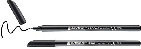 edding 1200 Fasermaler fein - schwarz - Packung mit 2 Stiften - Rundspitze 1 mm - Filzstift zum Zeichnen und Schreiben - für Schule, Mandala