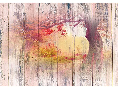 Runa Art Fototapete Wald Holzoptik 352 x 250 cm Vlies Tapeten XXL Moderne Wandtapete Wohnzimmer Schlafzimmer Rosa Rot 9112011c
