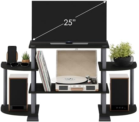 Furinno TURN-N-TUBE TV Stand, Rounded Corner Entertainment Center, TV Console for TV up to 50 Inch, for Living Room, Bedroom, Black