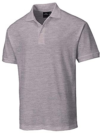 Portwest B210 Pikétröja Naples Kort Ärm Ribbad Krage och Muddar Polybomull | Gråmelerad, XL, UPF 40+, Normal Passform, 35% Bomull, 65% Polyester, Manschett med 2 Knappar, Tvåtrådssömmar, Yttre Hudtyg