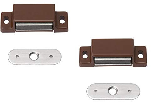 Metafranc Magnetschnäpper braun, 2 Stück - 3 kg Haltekraft - Feste Gegenplatte - Einfache Montage - Geeignet für Möbeltüren & Klappen / Türverschluss / Haltemagnet / Möbelschnäpper / 350056
