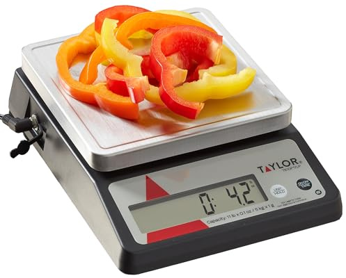 Taylor TE10FT 11-Pound Commercial Digital Portion Control Scale, 11 lb (5 kg) in 0.1 oz (1 g) Food and Cooking Scale, Tare and Hold Function, NSF, Stainless Steel Platform