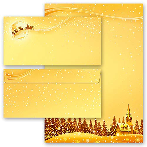Briefpapier Set, 40 tlg. Weihnachtspapier, FESTLICHE WÜNSCHE Weihnachten 20 Blatt Briefpapier + 20 passende Briefumschläge DIN LANG ohne Fenster | Paper-Media