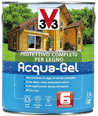 V33 Protettivo Completo Per Il Legno All'Acqua, Tenuta Anti-Goccia, Latta Da 2500 Ml, Resa 30 Mq Ca. Incolore