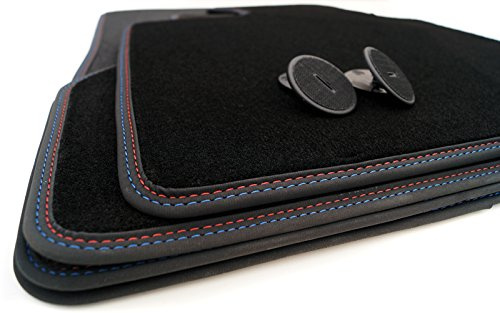 Fußmatten passend für BMW F30 F31 F80 M3 Premium Velours Matten M Edition | M-Farben Look, Original Qualität, Autoteppiche, 4-teilig, Schwarz