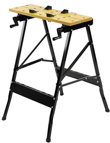 Foldable Work Bench - Portable Wood Bench for Work, Clamping, Painting, Cutting Folding Worktop Table - Multifunctional Workshop Workbench Table | Heavy Duty Steel Frame, Solid Steel & MDF Board