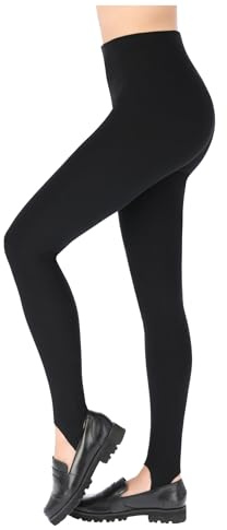 FUTURO FASHION Women Stirrup Leggings Winter Ski Leggings Stirrup Thermal Pants Black