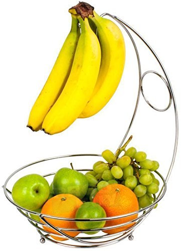 Chrome Banana Hanger Tree Holder Fruit Bowl Stand Storage Hook Apple Orange - Modern Decorative Banana Holder
