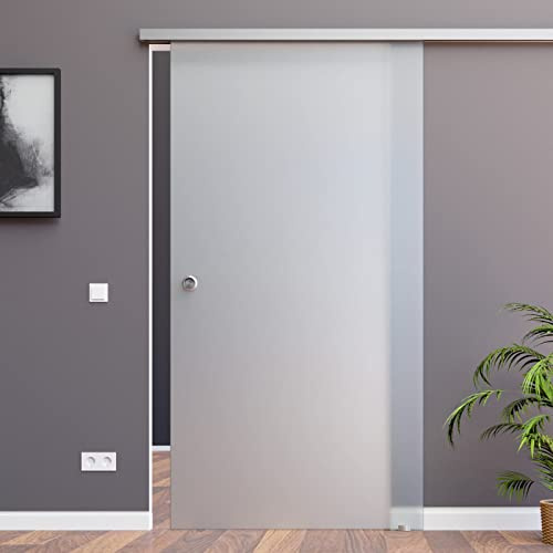 BS-900D-2-AS: Schiebetürsystem ESG 900x2175x8mm Dekor S, vollsatiniert; Schienensystem ALU SlimLine SoftStop; Griffmuschel