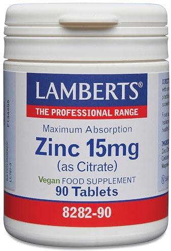 Lamberts Zinc Tablets – 15mg Elemental Zinc as Citrate – Immune, Skin & Reproductive Health Support – 180 Tablets