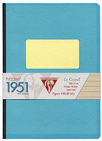 Clairefontaine 195746C Kladde 1951 Back to basics, 96 Blatt, liniert, DIN A5, 14,8 x 21 cm, mit gebundenem Einband und weichem Deckel, 1 Stück, türkis