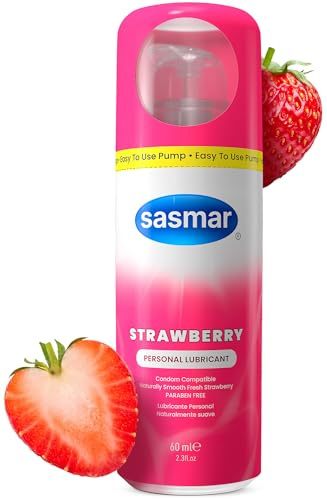 SASMAR Gleitmittel mit Erdbeergeschmack zur oralen Anwendung, hypoallergenes Gleitmittel auf Wasserbasis für Männer, Frauen und Paare – pH-ausgeglichenes, langanhaltendes essbares Gleitmittel für Sie und Ihn – 2,3 FL Oz