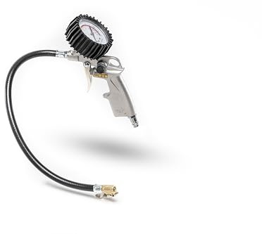 Reifenfüllpistole für Kompressor Profi-RM - TTS D040011, Reifendruckprüfer einschließlich Reifenfüller mit Manometer und 3 Düsen, max. Druck 8 Bar