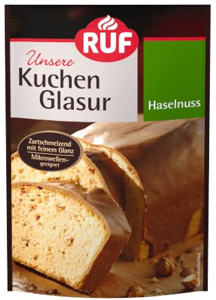 RUF Kuchenglasur Nuss mit Haselnussmark, 100g im Beutel, mikrowellengeeignet, zum Glasieren von Nusstorte, Pralinen & Brownies, glutenfrei