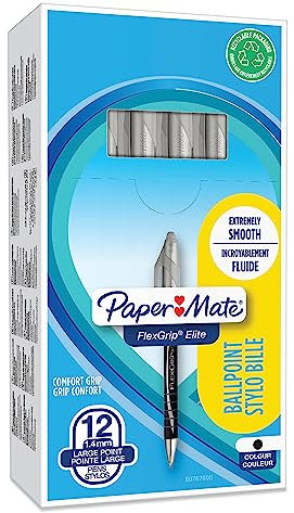 PaperMate Flexgrip Elite Druck-Kugelschreiber 1,4 mm Schreibspitze 1,0 mm Strichstärke 12 Stück schwarz