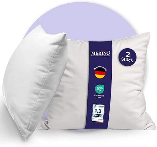 Merino® Sofakissen 60x60cm - 2er Set - Hypoallergenes, Flauschiges Kopfkissen - Kissenfüllung für Bett und Sofa, mit praktischem Reißverschluss - Weiche Innenkissen perfekt als Kissen und Dekokissen