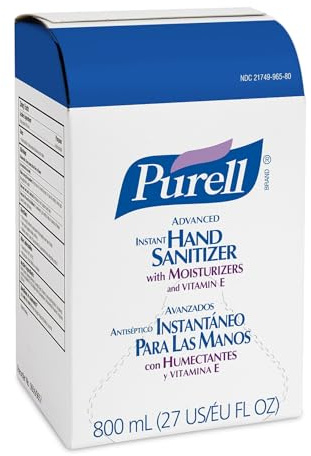PURELL Advanced Hand Sanitizer Gel, 800 mL Hand Sanitizer Gel Refill for GOJO 800 Series Bag-in-Box Push-Style Dispenser (Pack of 12) – 9657-12,Clear