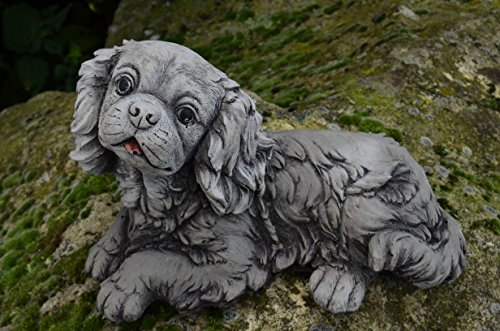 9 DIGITAL SMALL KING CHARLES PUPPY CAST STONE GARDEN ORNAMENT/STATUE/SCULPTURE