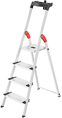 Hailo 8040-407 XXL safety ladder, 4 steps, multifunction tray, 130 mm deep steps, made in Germany