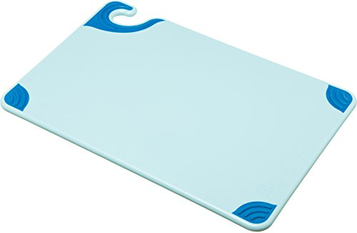 San Jamar Saf-T-Grip Plastic Cutting Board with Safety Hook, 12 x 18 x 0.5, Blue