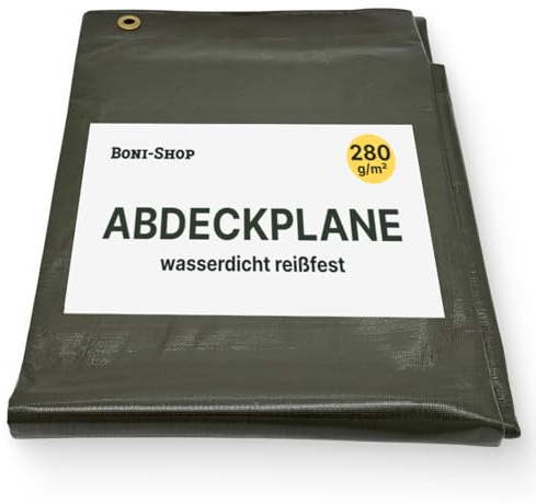 Boni-Shop - Bâche de protection 4 x 7 m (28m²) imperméable - 280 g/m² - Bâche en PE tissée avec œillets, résistante aux UV et indéchirable, bâche polyvalente pour meubles de jardin, voiture, piscine