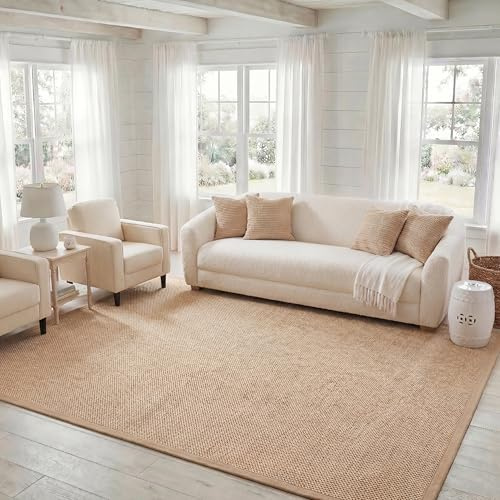 SAFAVIEH Area Rug 8x10 - Natural Fiber Collection - Large - Maize & Linen Color, Sisal, Woven Design with Border (NF141B)