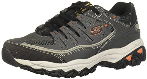 Skechers Men's Afterburn M. Fit Fashion Sneakers – Leather Upper, Memory Foam Insole, Rubber Outsole, Charcoal/Gray, 10.5 X-Wide