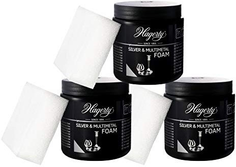 Hagerty Lot de 3 boîtes de mousse de nettoyage pour l'argenterie, l'étain et l'inox 185 g + éponges incluses