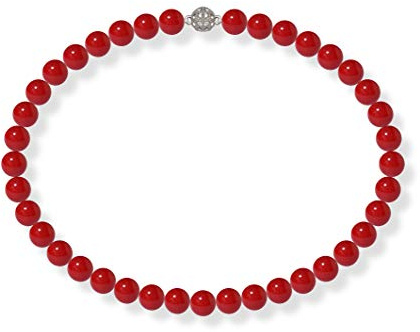 Schmuckwilli Perlenkette für Damen Magnetverschluß - mit roten runden Perlen - Elegante Kette mit Muschelkernperlen für jeden Anlass - die Halskette - Choker Pearl Necklace für Frauen