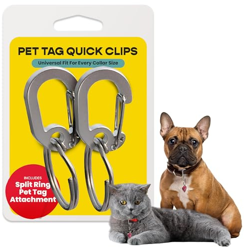 LuckyPet Klippy Pet Tag Quick Clips - Cat & Dog Collar for ID Tags Holder Efficient Ring Attachment Clip for Safety - Silver, 2 Pack