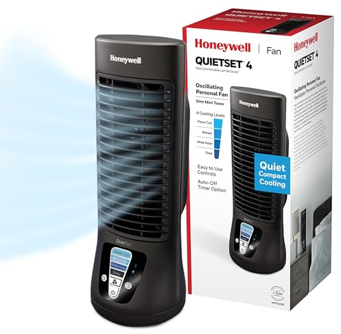 Honeywell QuietSet Personal Table Fan, Oscillating Personal Desk Fan with Quiet Operation, 4 Levels of Power and Sound, Black, HTF210B