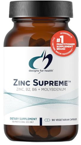 Designs for Health Zinc Supreme - 30mg Zinc Bisglycinate Chelate with B2, B6, Molybdenum & Taurine for Enhanced Absorption, 90 Capsules